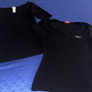 Guess short sleeve and H&M mid sleeve black tees size XS